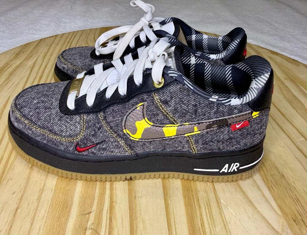 Nike Air Force 1 Low Camo Denim Remix GS Sneakers Black
